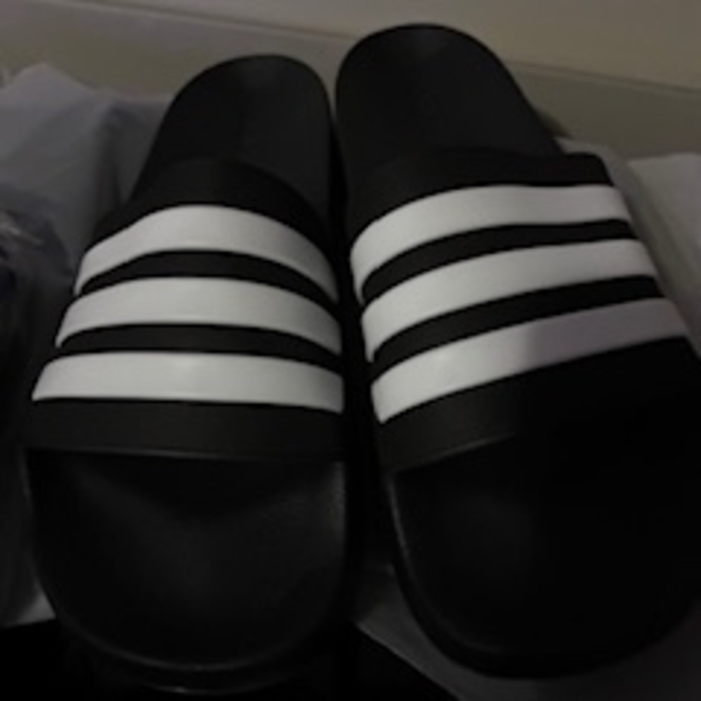 adidas Black Slide Sandals with White Stripes